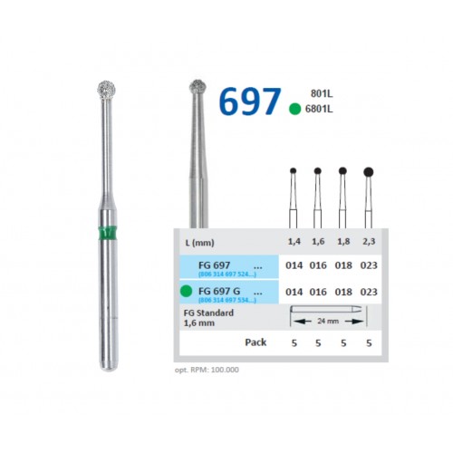 Freze diamantate, sferice cu gatul lung, forma 697 HORICO